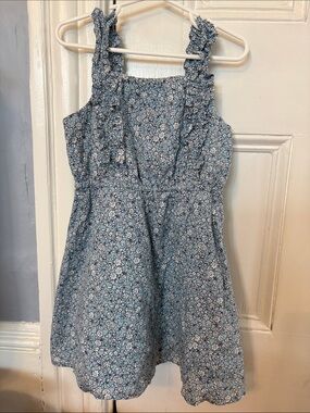 Crewcuts Light Blue Floral Ruffle-Trim Dress